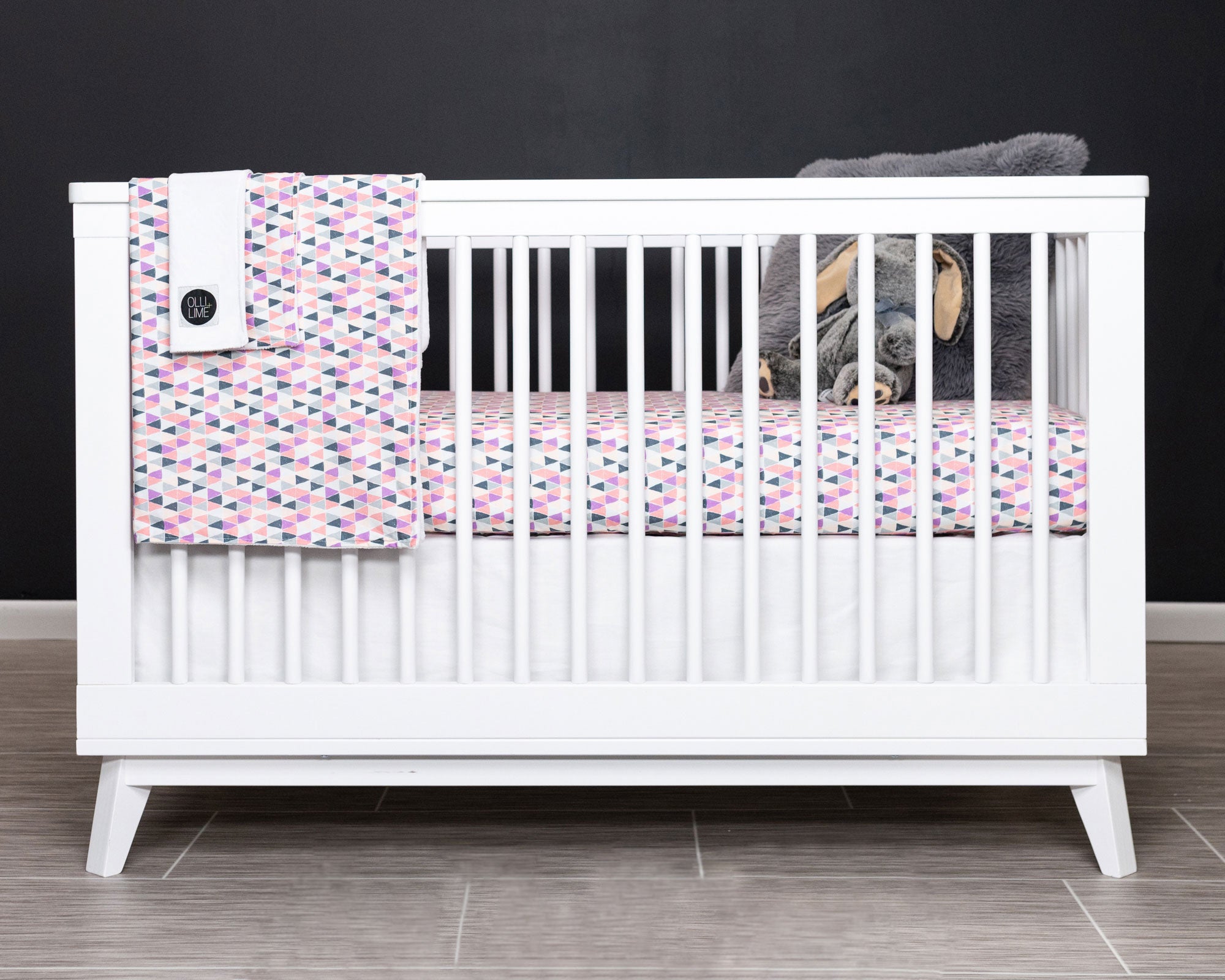 Pink Banners Marching - Deluxe Nursery Bedding Set - Rose/Peach/Gray/Black - Olli+Lime